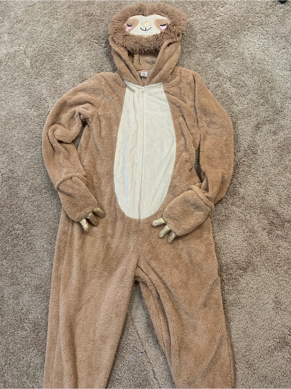 Spirit Plush Brown and Cream Sloth Footed Onesie